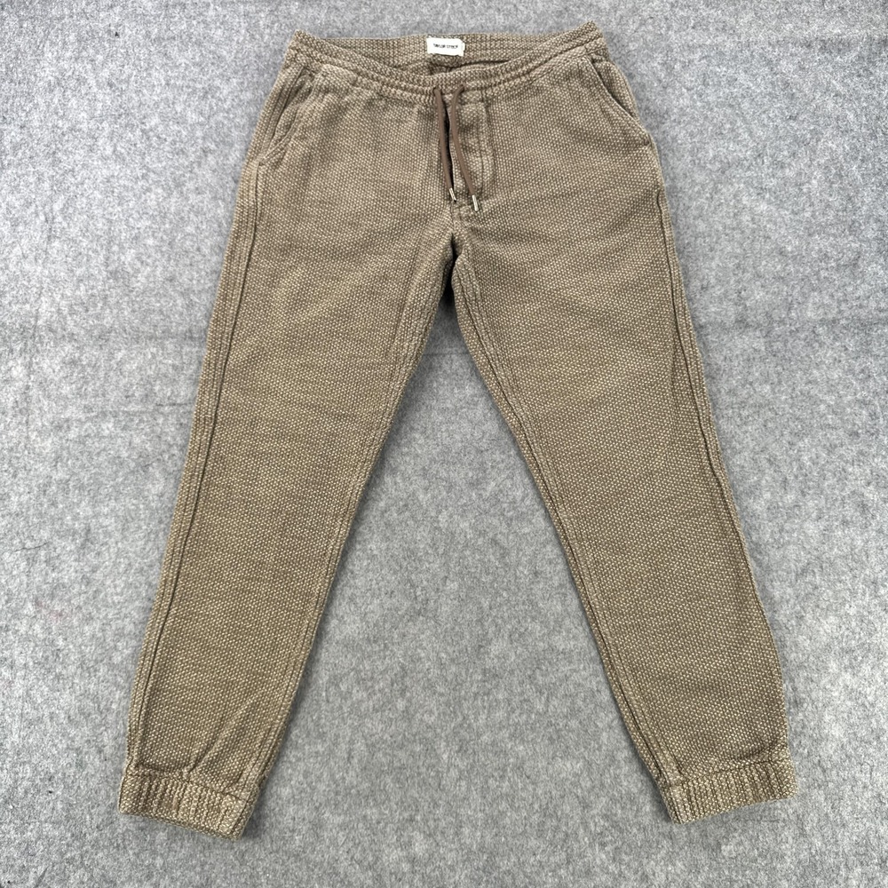 Taylor Stitch Jogger Pants Apres Brown Cotton Waffle Knit Cuffed Drawstring